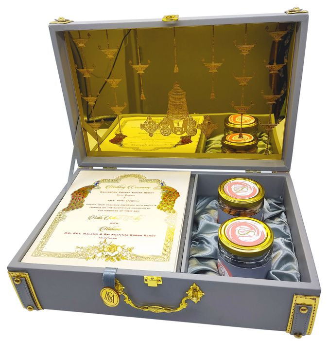 Grey Ultra Premium Luxury Invite With Two Sweet Boxes-KNKUP046-King of Cards