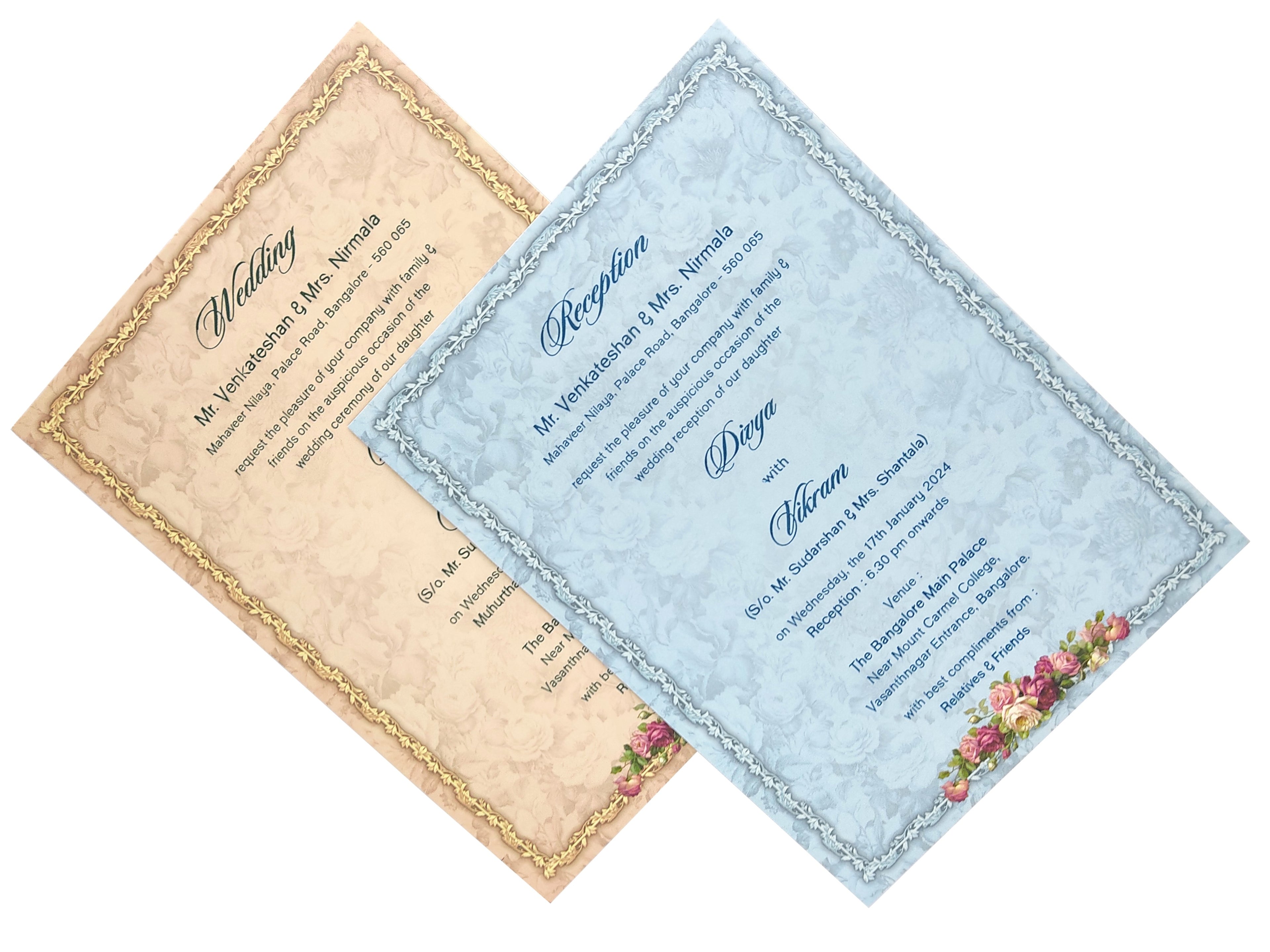 Pink Padded Floral Wedding Card In Offset Design-KNPO9531P