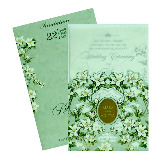 Green Floral Nameplate Wedding Invitation-King of Cards