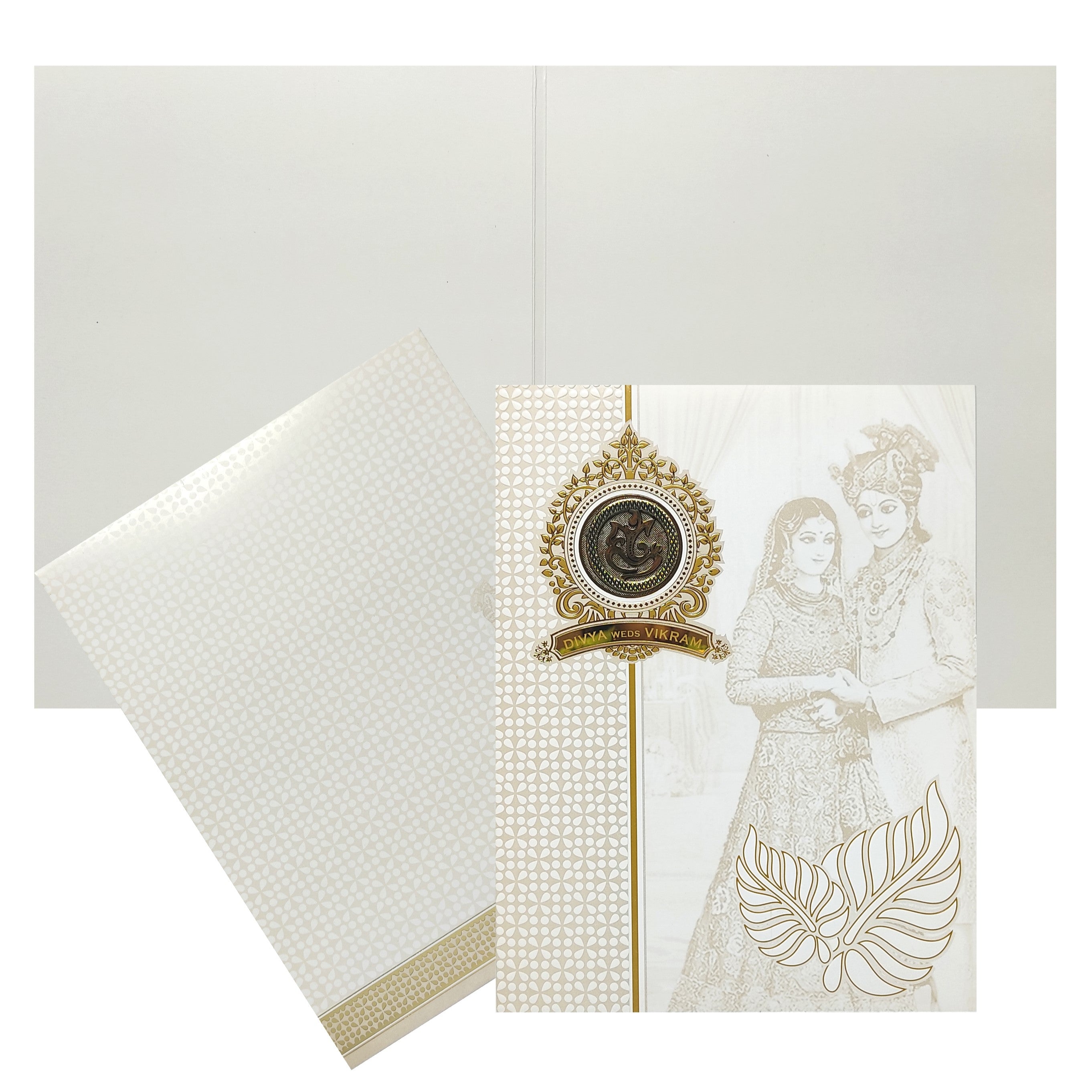 White Hindu Bride And Groom Wedding Card-KNK4102W-King of Cards