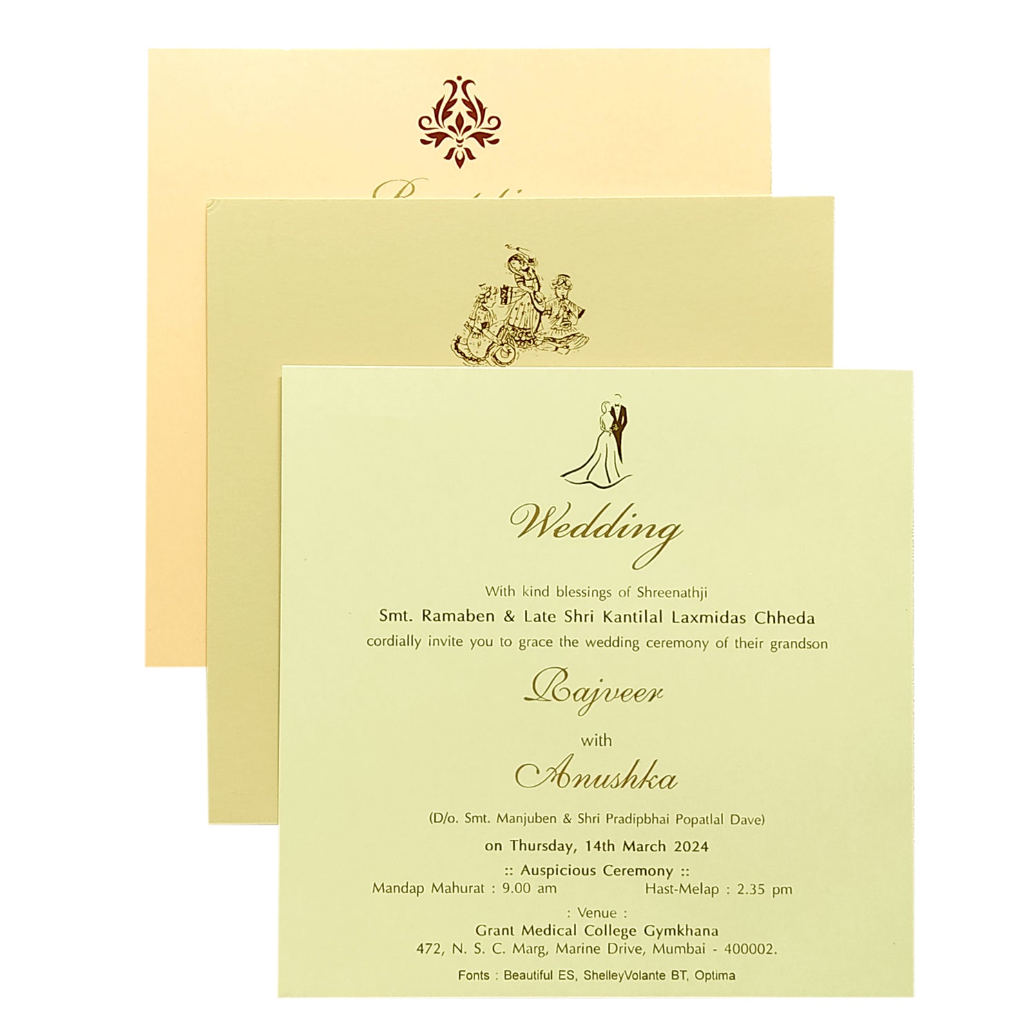 Cream Nameplate Floral Invitation Card-King of Cards