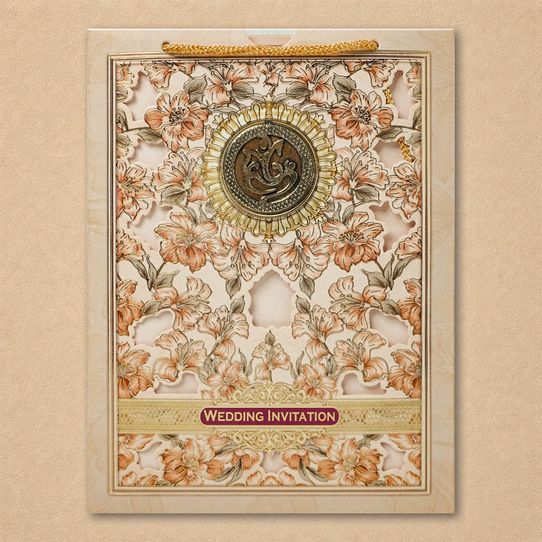 Pink Floral Bag Style Wedding Card-KNAV1803