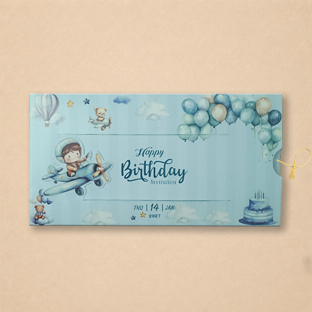 Blue Boy Aeroplane Birthday Card-KNKRL114