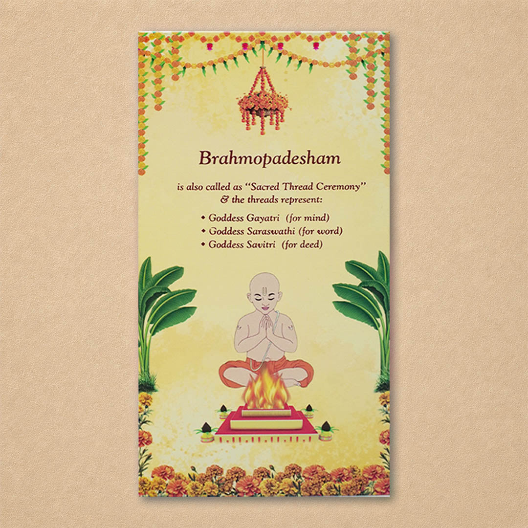 Cream Floral Thread Ceremony Invitation Card - KNKRL123