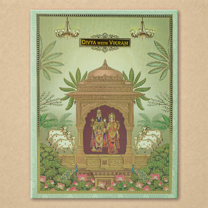 Green Floral Lord Balaji Padmavathi Wedding Card-KNKJ1158