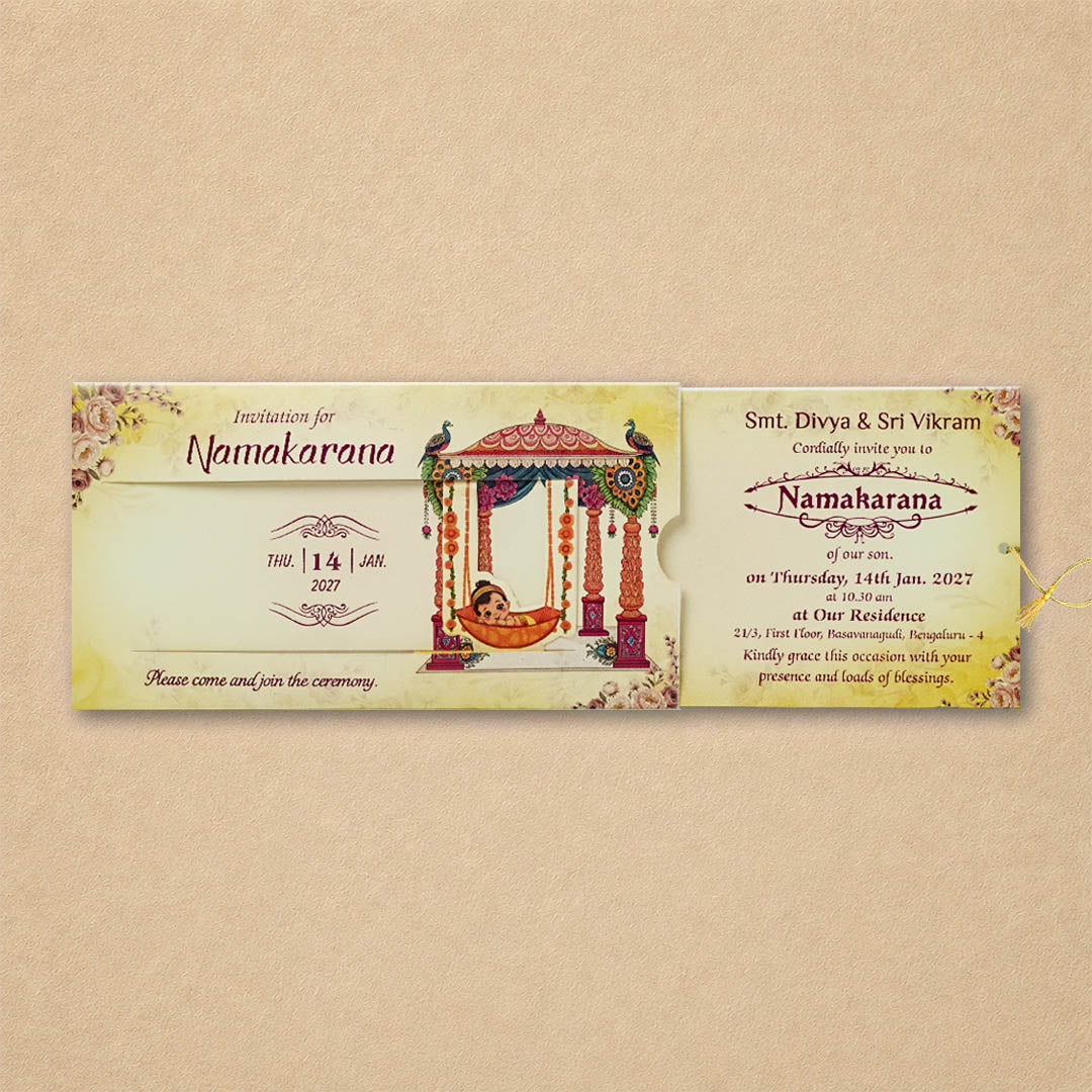Yellow Baby Naming Ceremony Card-KNKRL119