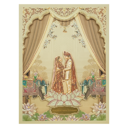 Cream Royal Laser Cut Padded Wedding Card-KJTS3686