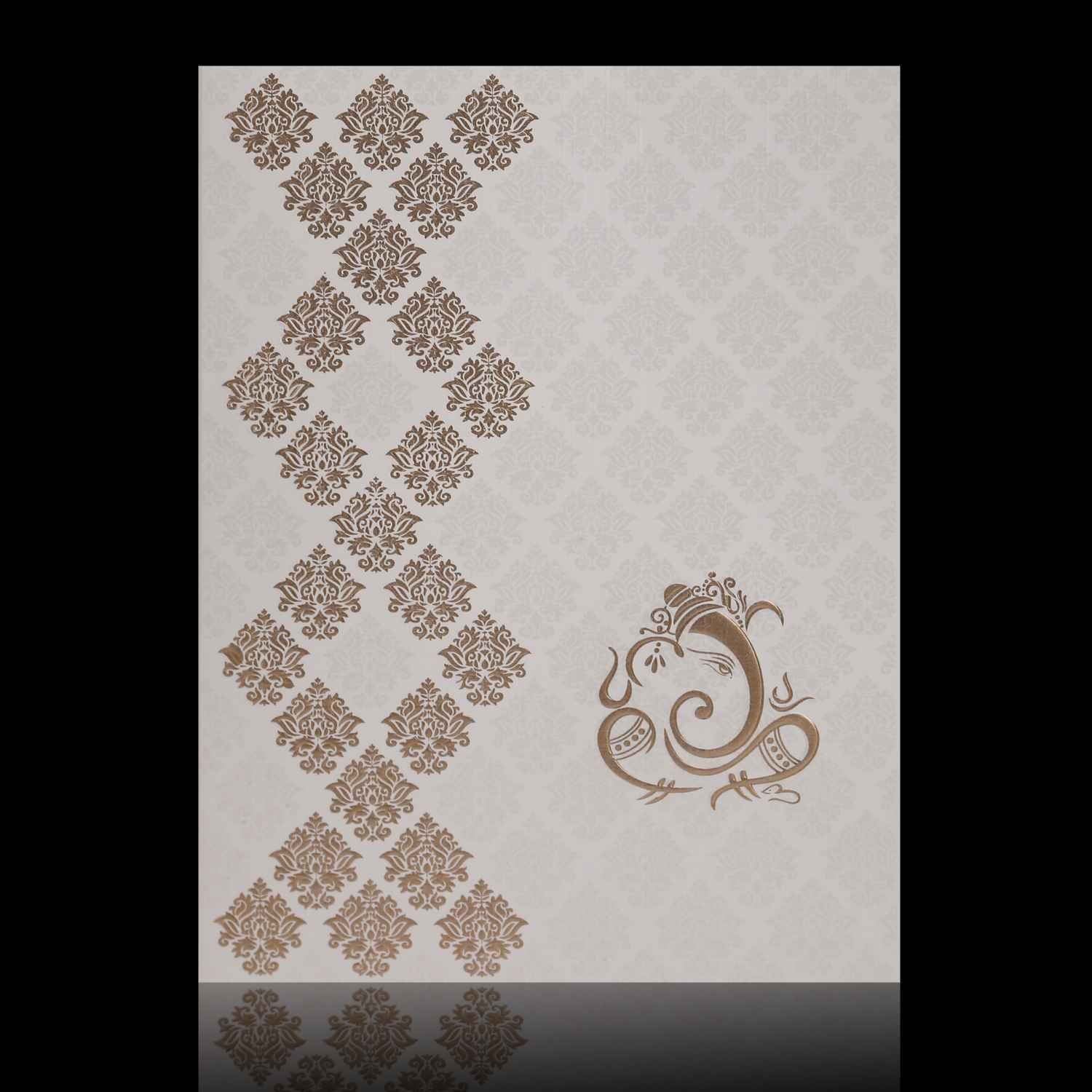 Gold Foiling Embossed Ganesha With White Shading Wedding Card - KNK1145