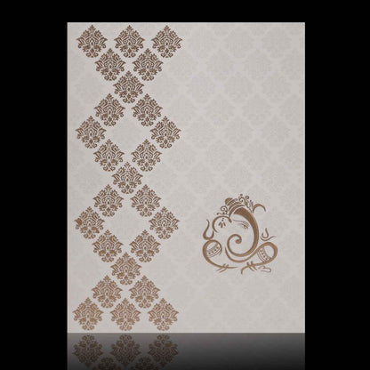 Gold Foiling Embossed Ganesha With White Shading Wedding Card - KNK1145