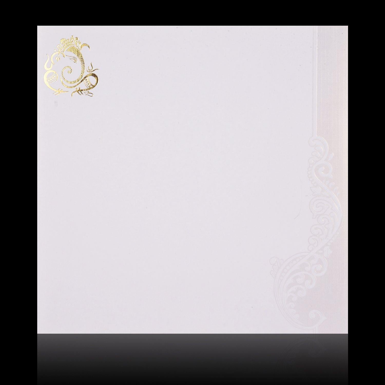 Gold Foiling Embossed Ganesha With Pristine White Shading Wedding Card - KNK08190