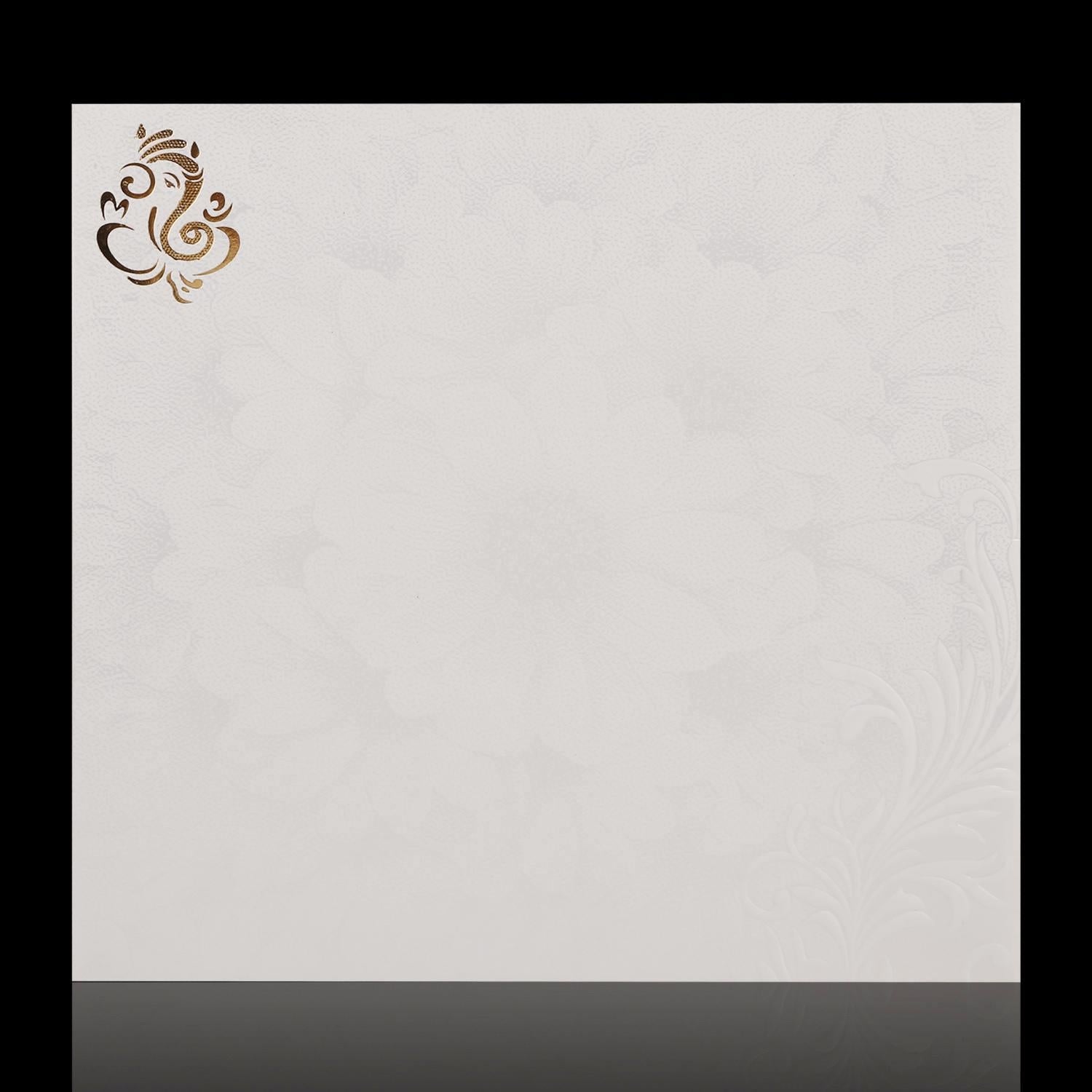 Gorgeous Gold Foiling Ganesha With White Shading Wedding Card - KNK1004