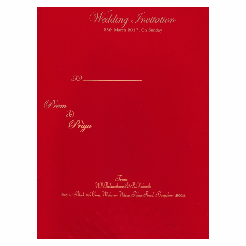 Royal Red Shading With Embossed Design Wedding Card - KNK2048