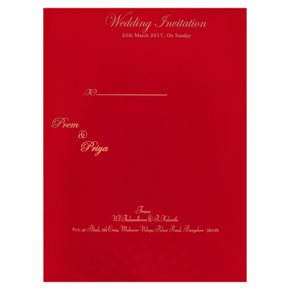 Royal Red Shading With Embossed Design Wedding Card - KNK2048