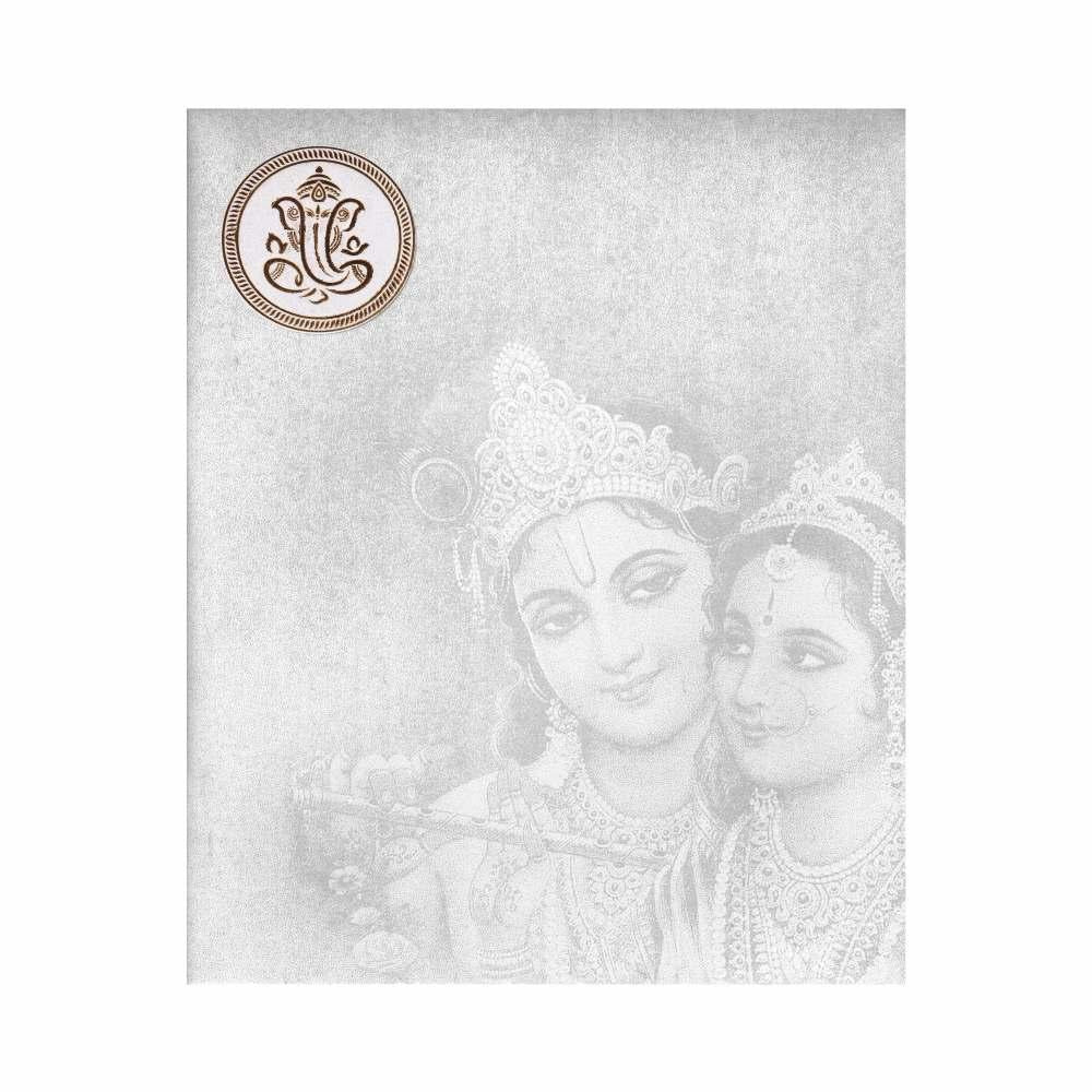 Invitation Card - Designer White Ganesha Radha Krishna Card - KNK2447