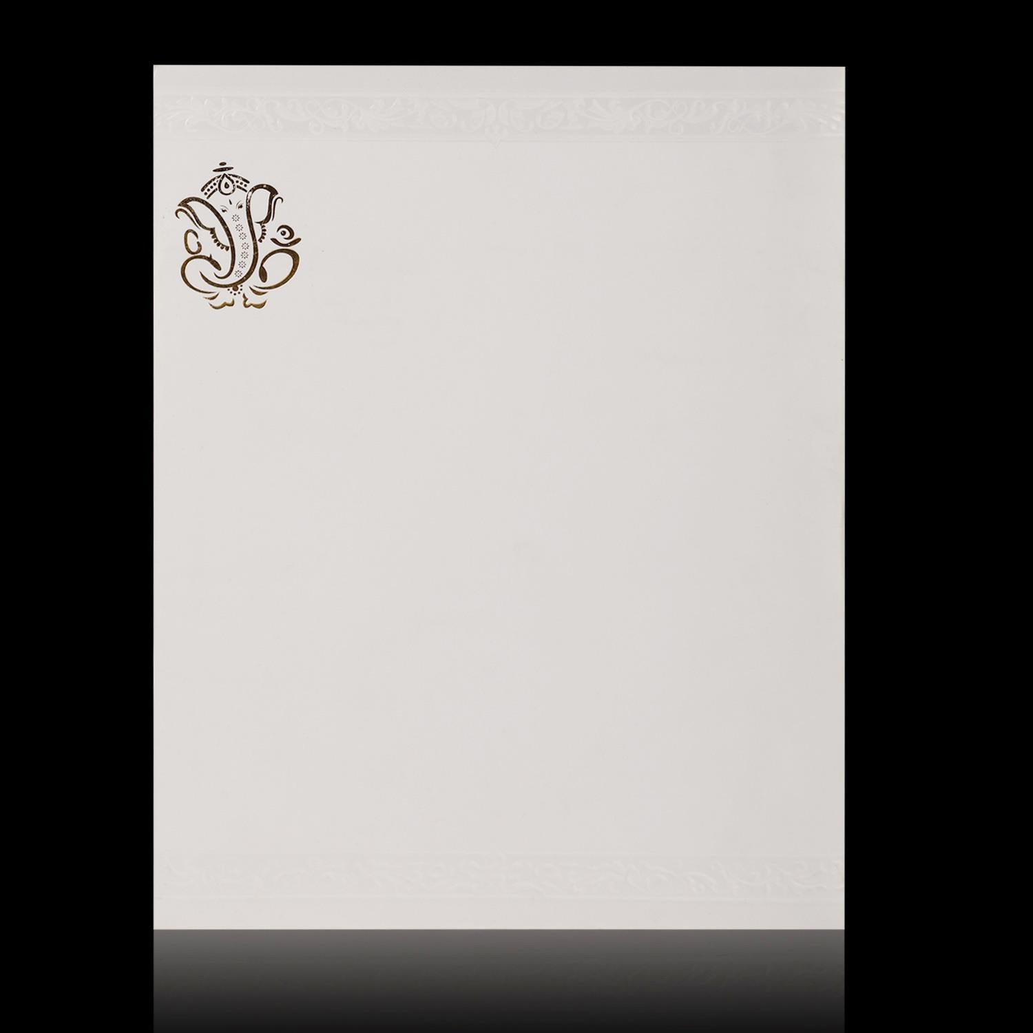 Unique Gold Foiling Ganesha With Pristine White Shading Wedding Card - KNK2788