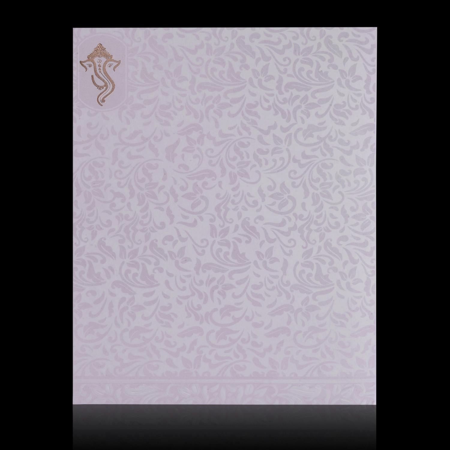 Enchanting Gold Ganesha With Violet Background Wedding Card - KNK2831