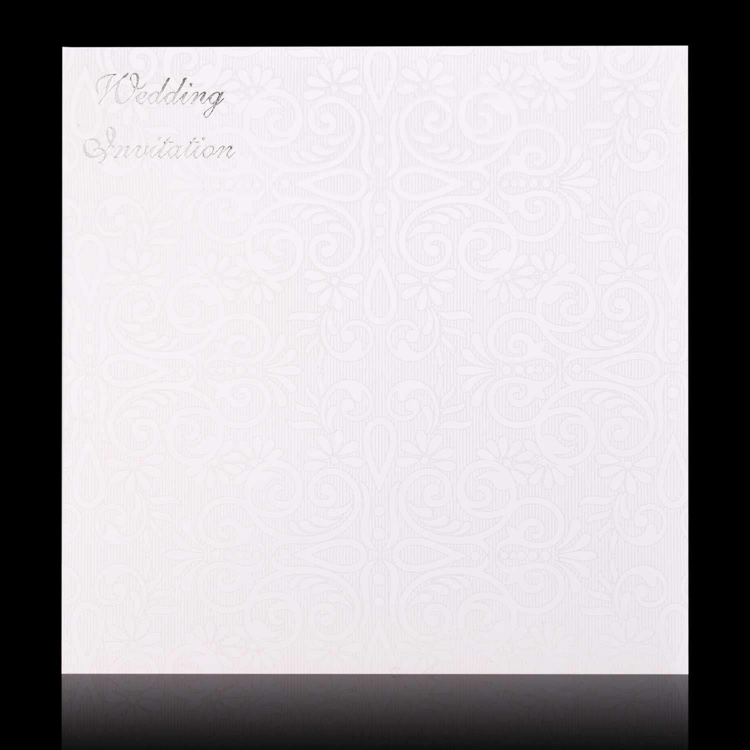 Classic Silver Wolly White Invitation Wedding Card - KNK30580