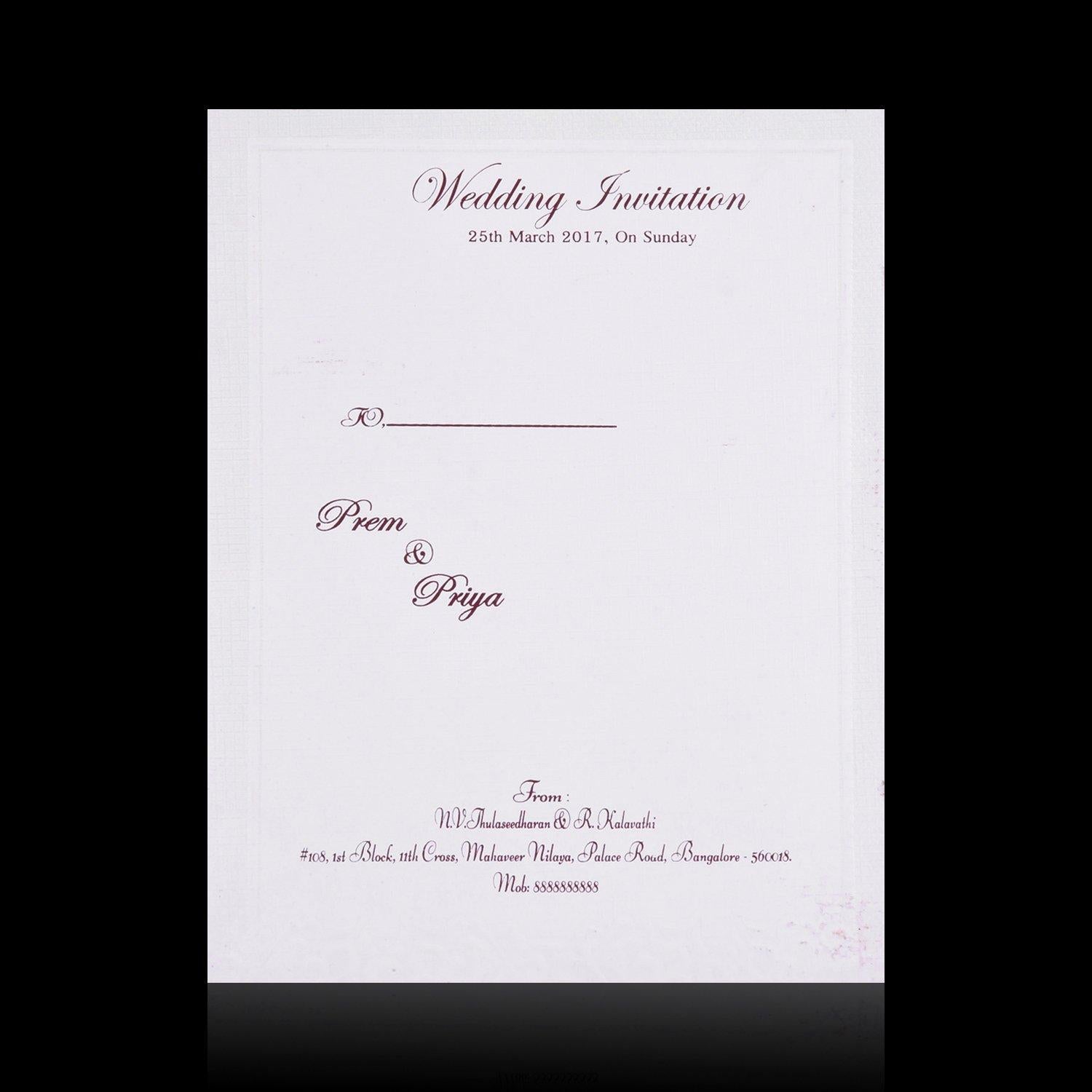 Gold Foiling Embossed Ganesha With White Shading Wedding Card - KNK3290