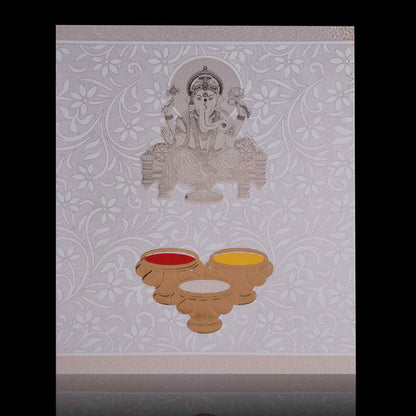 Pristine White Shading With Gold Ganesha Wedding Card - KNK4100