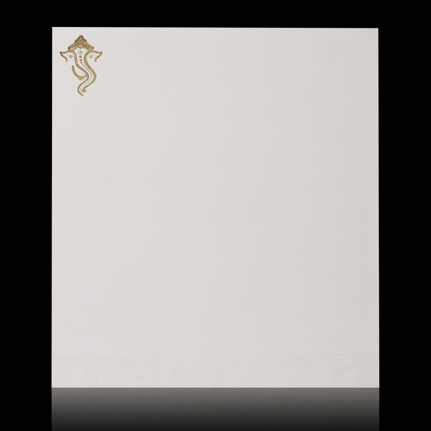 Pristine White Shading Flower Design With Ganesha Theme Wedding Card - KNK4255