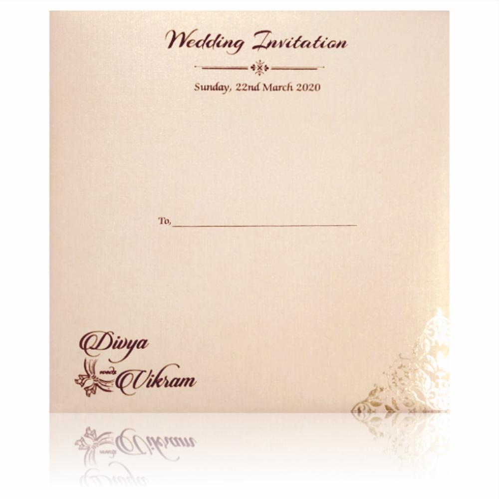 Cream Metallic Laser Cut Invitation With Sandal Wolly Foil-KNK4344C