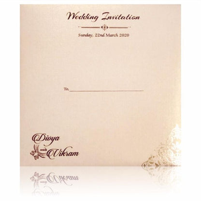 Cream Metallic Laser Cut Invitation With Sandal Wolly Foil-KNK4344C-King of Cards