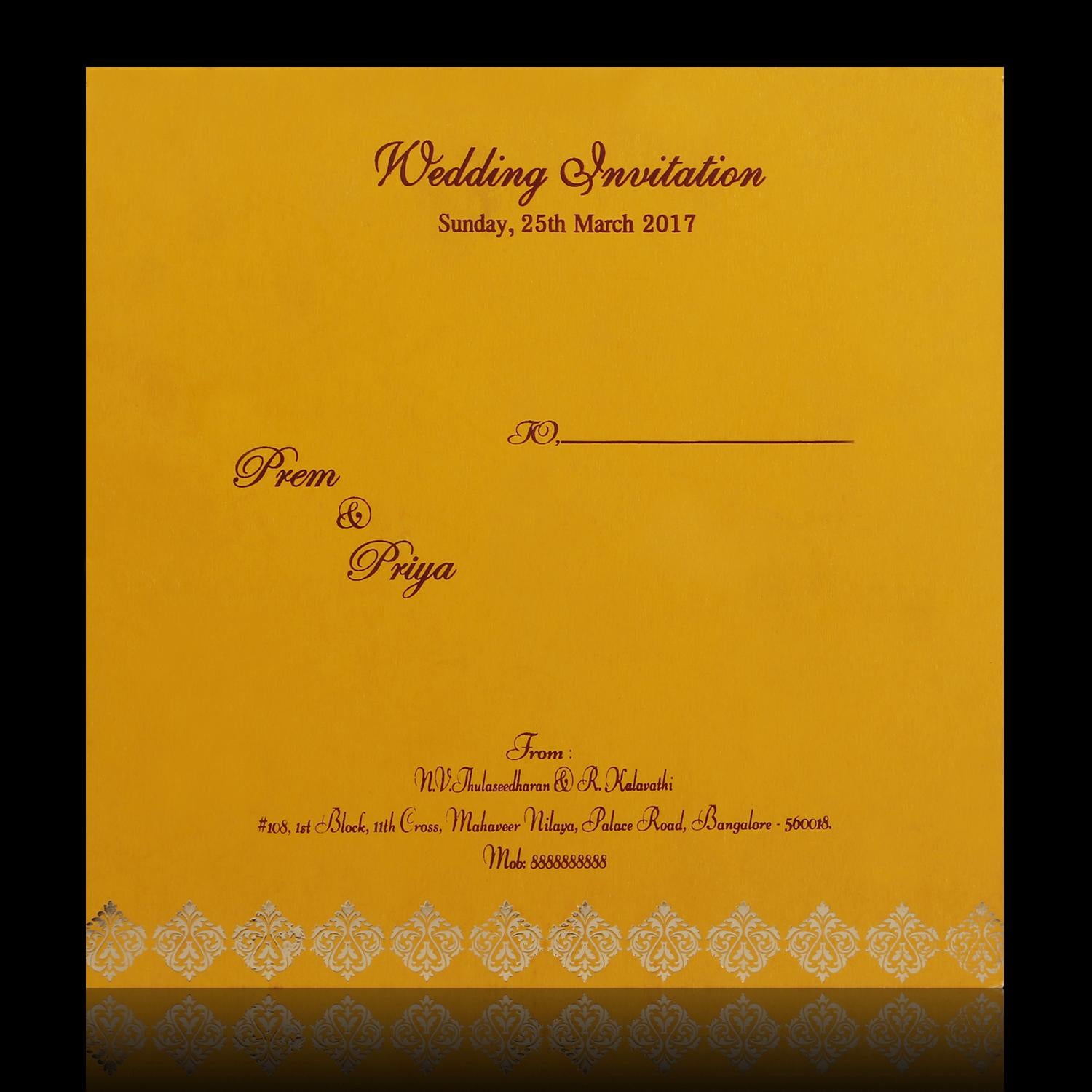 Yellow Padded Invitation Card-KNK4459