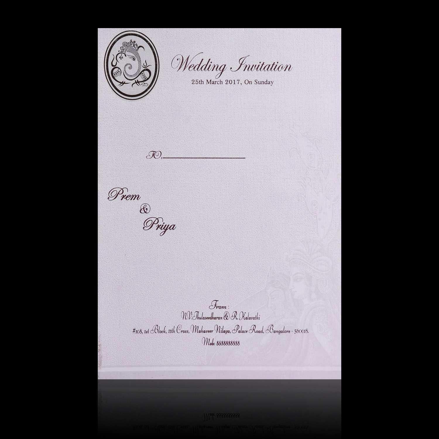 Well Groomed White Shading Gold Ganesha Wedding Card - KNK4790