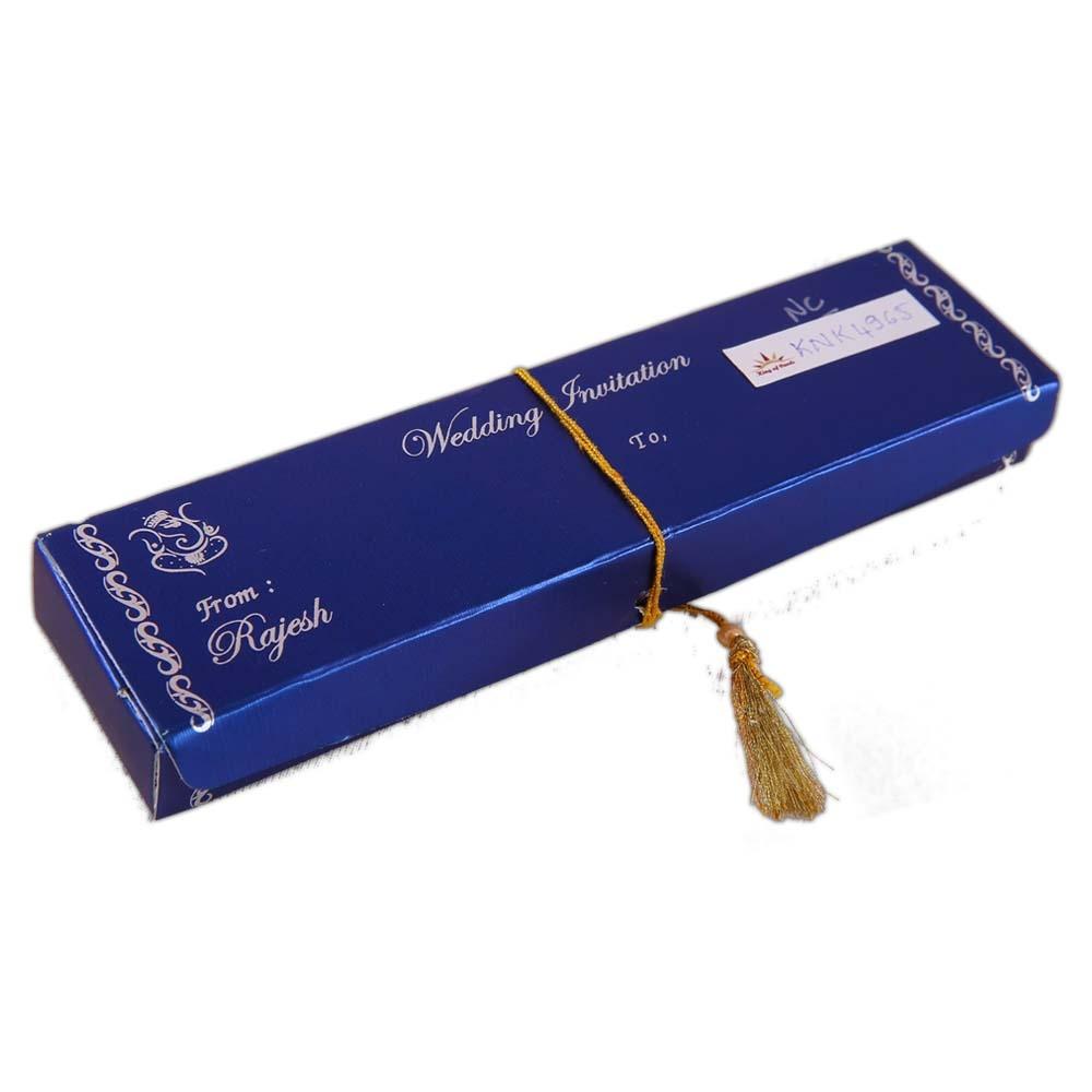 Blue Premium Velvet Scroll Invitation Card With Box In Small Size-KNK4965