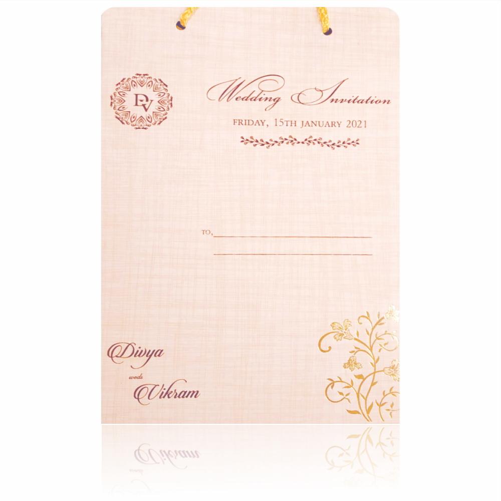 Sandal Designer Padded Wedding Card In Gold Foiling With Bag-KNPR4504S