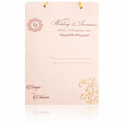 Sandal Designer Padded Wedding Card In Gold Foiling With Bag-KNPR4504S