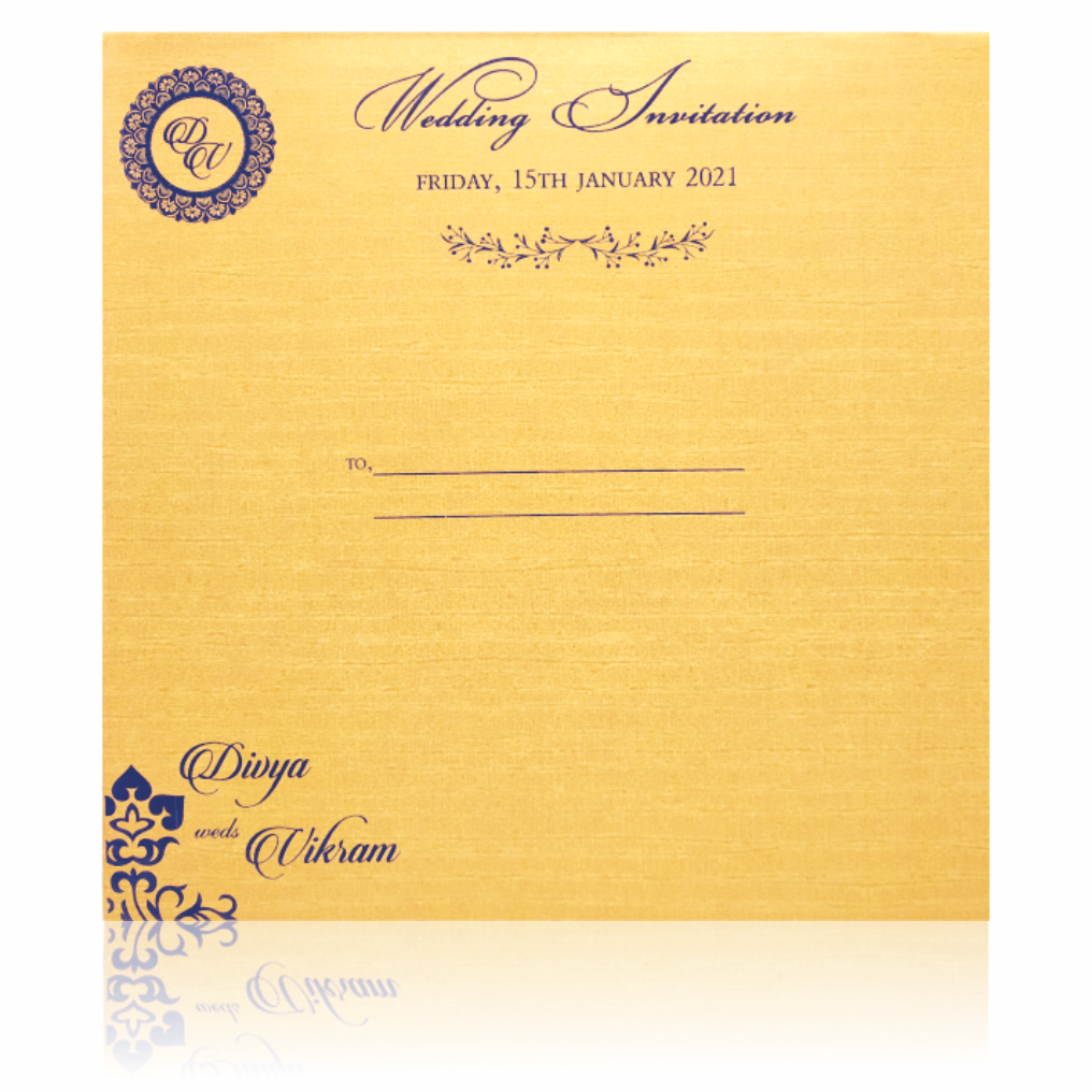 Blue Premium Padded Satin Wedding Card-KNPS6502B
