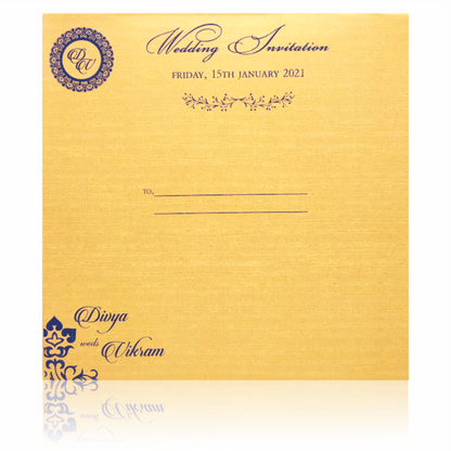 Blue Premium Padded Satin Wedding Card-KNPS6502B