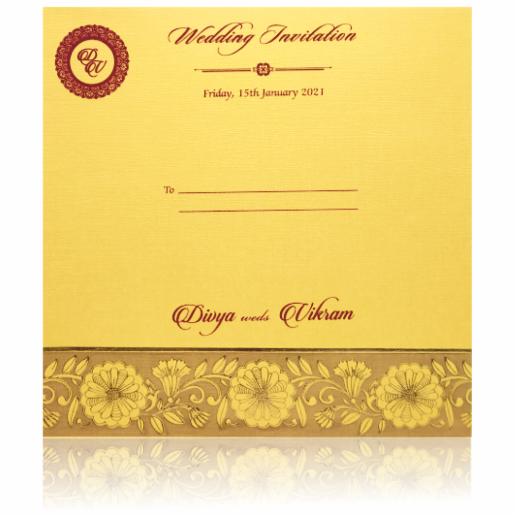 Yellow Floral Padded Invitation Card-Knps6503g