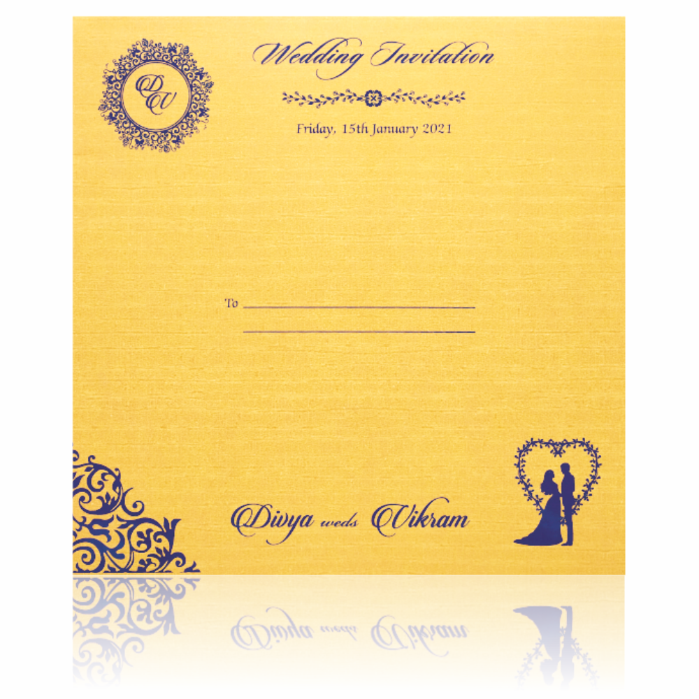 Blue Padded Satin Wedding Invitation Card With Name Plate-KNPS6505B