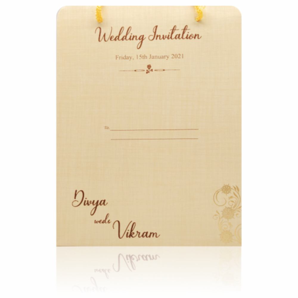 Sandal Padded Wedding Card In Floral Gold Print-KNPS9514S