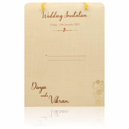 Sandal Padded Wedding Card In Floral Gold Print-KNPS9514S