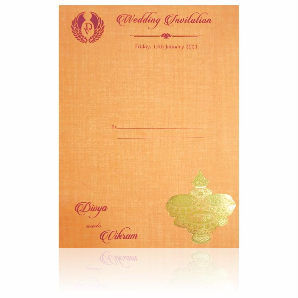 Pink Ganesha Pooja Padded Wedding Card - KNPS9522O