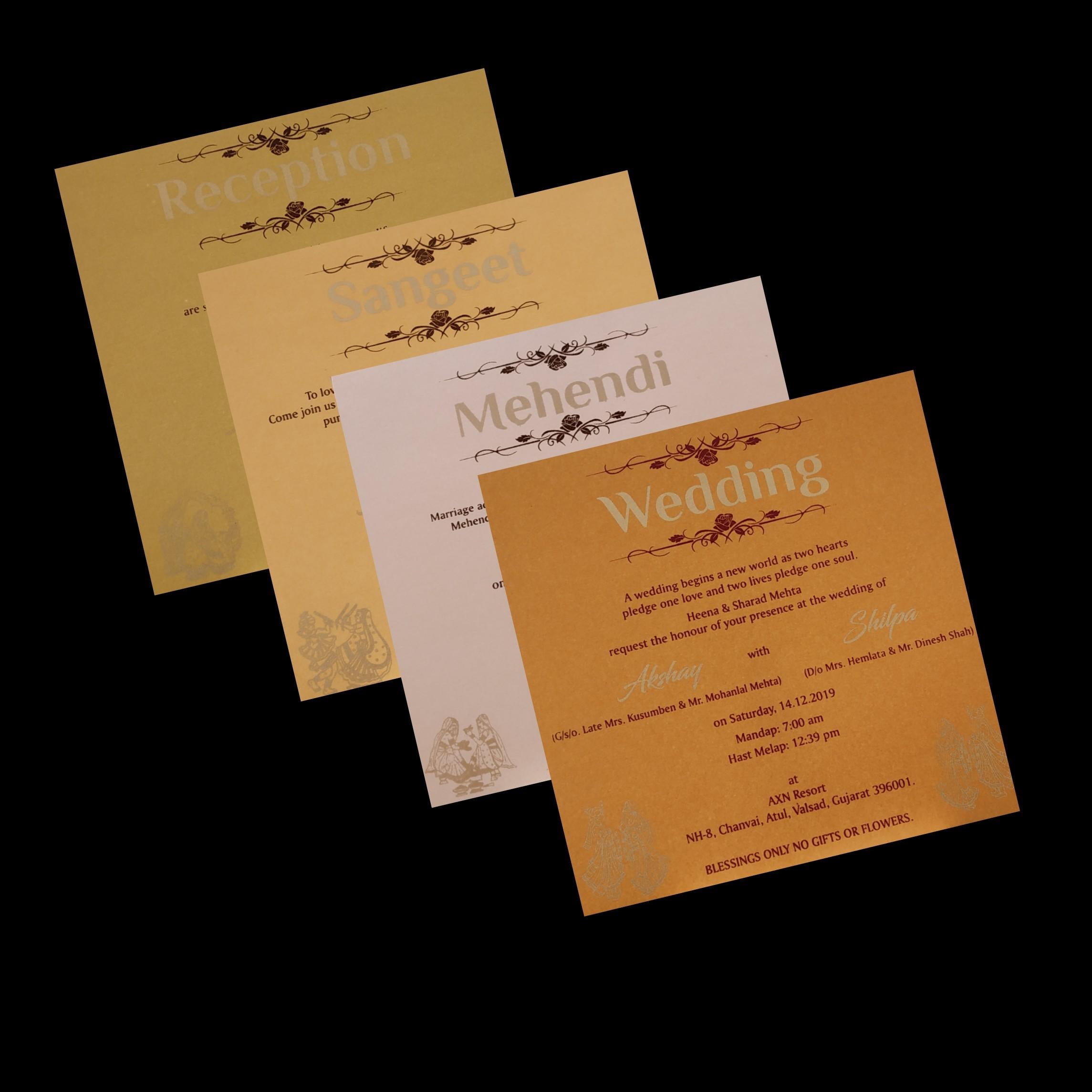 White Gold Floral Wedding Invitation-KPR06590