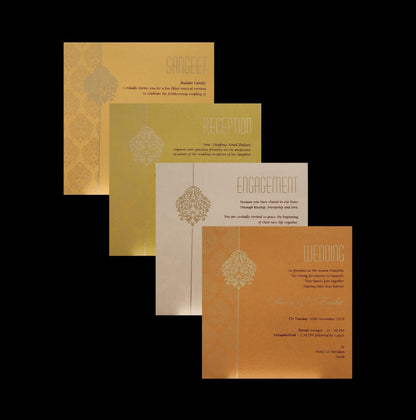 White Gold Lotus Floral Wedding Card-KPR06640