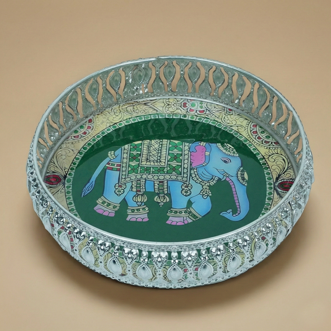 Silver Royal Elephant Decorative Tray-GDS0010