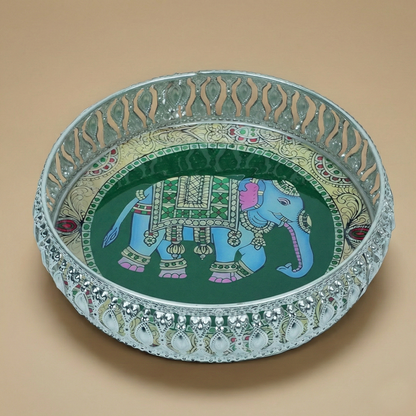 Silver Royal Elephant Decorative Tray-GDS0010