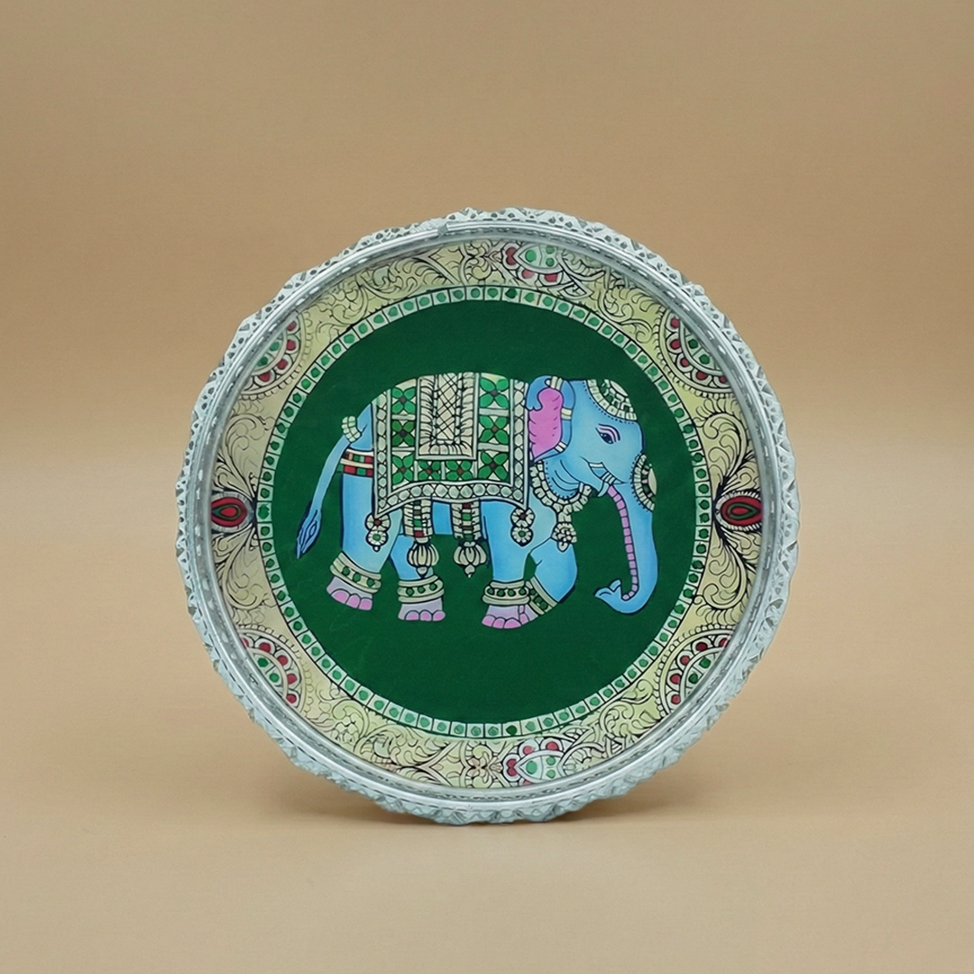 Silver Royal Elephant Decorative Tray-GDS0010
