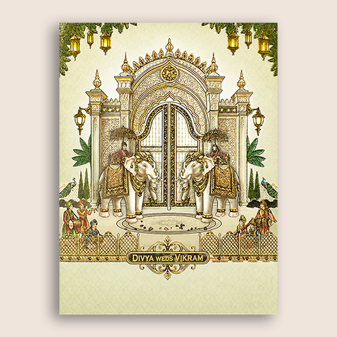 Cream Royal Palace Arch Wedding Card - KNKC4098
