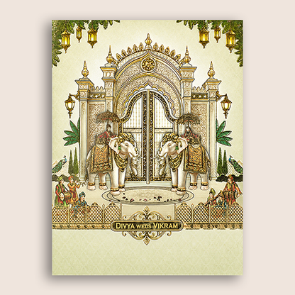 Cream Royal Palace Arch Wedding Card - KNKC4098