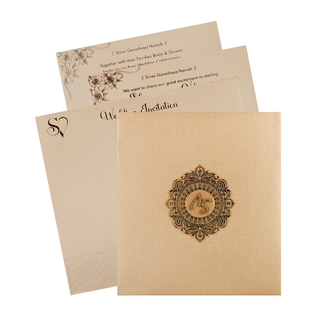 Peach Monogram Padded Wedding Card-KSI64440