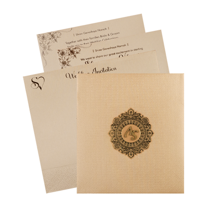 Peach Monogram Padded Wedding Card-KSI64440