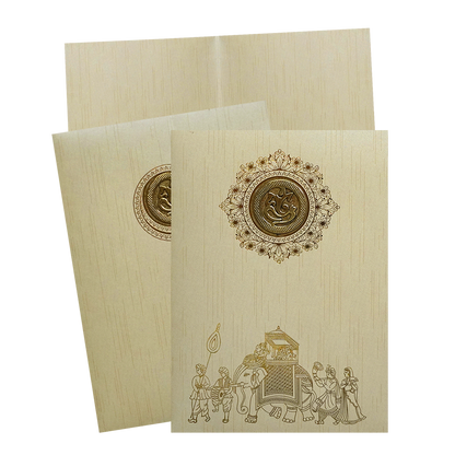 Beige Shiny Ganesha Wedding Card-KNKR039C