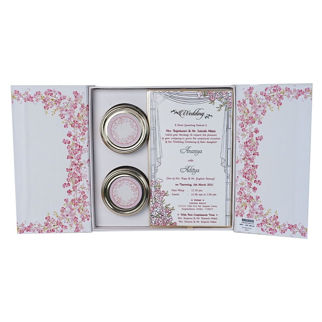 Pink Floral Gatefold Wedding Invitation Box-KMMEX8310
