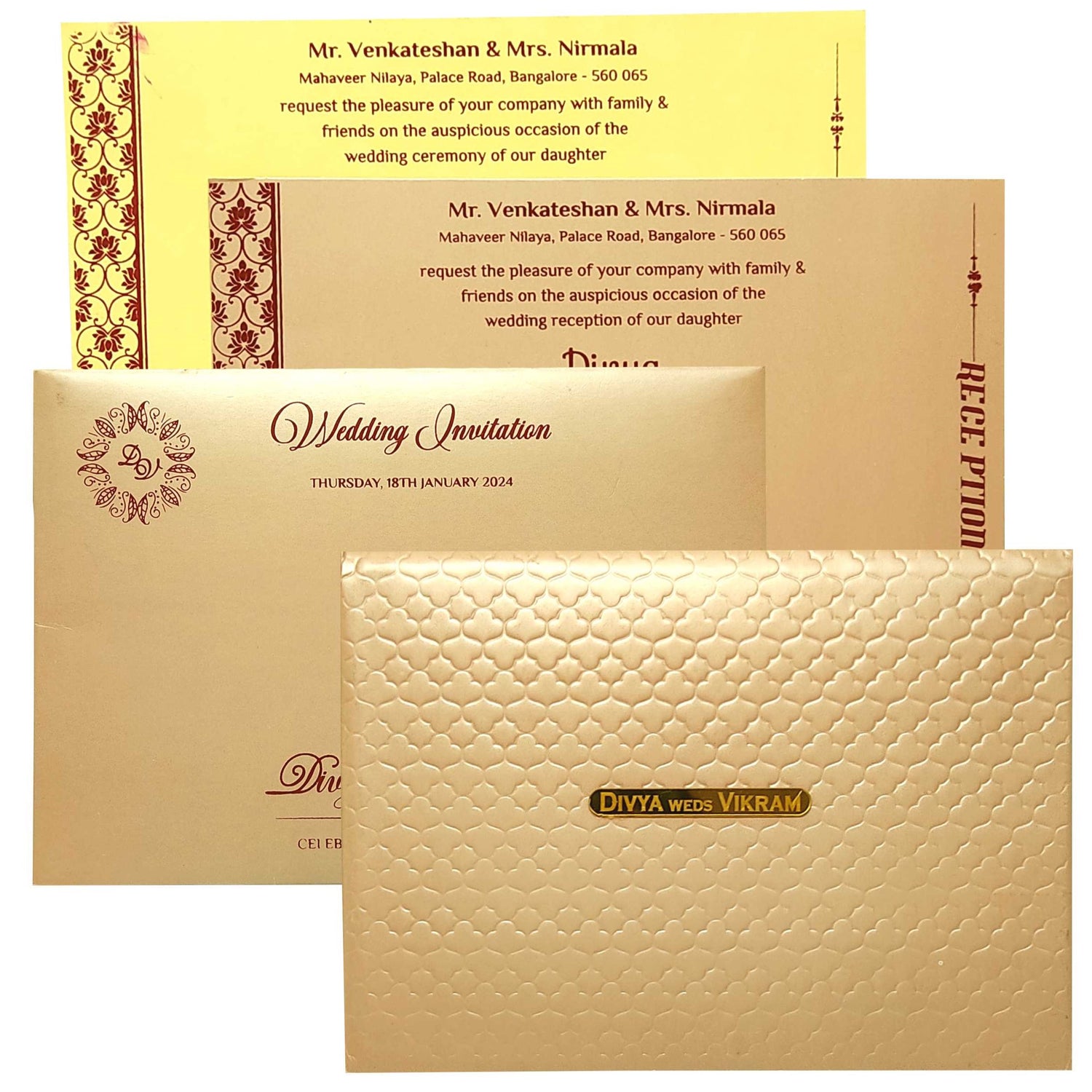 Beige Embossed Padded Horizontal Invitation Card-KNPR3503B